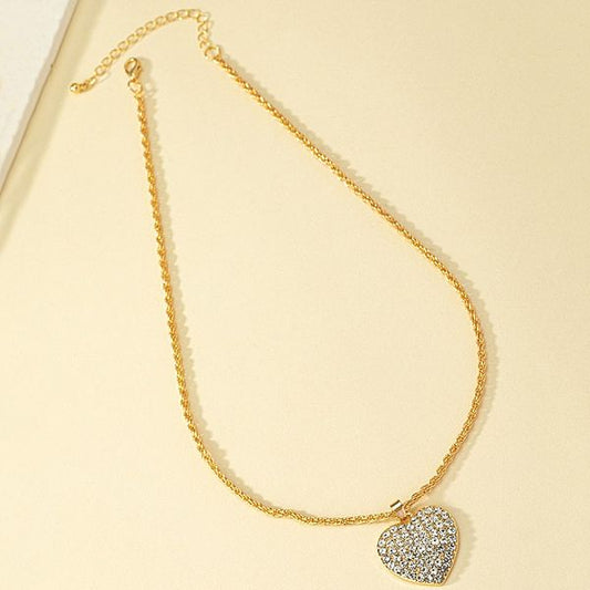 Wholesale Jewelry INS Style Heart Shape Alloy Rhinestones Pendant Necklace