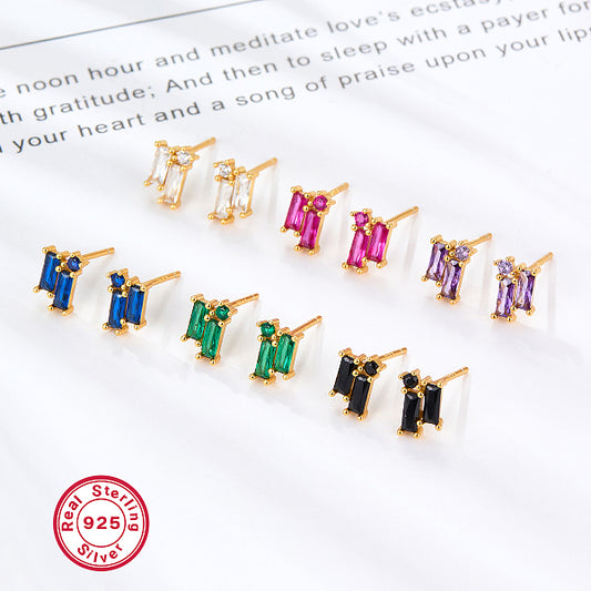 925 Silver Geometric Earrings with Zircon Inlay - Small and Cute Jewelry