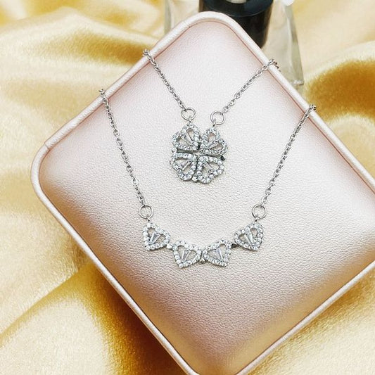 Fashion Heart Shape Titanium Steel Rhinestones Pendant Necklace 1 Piece