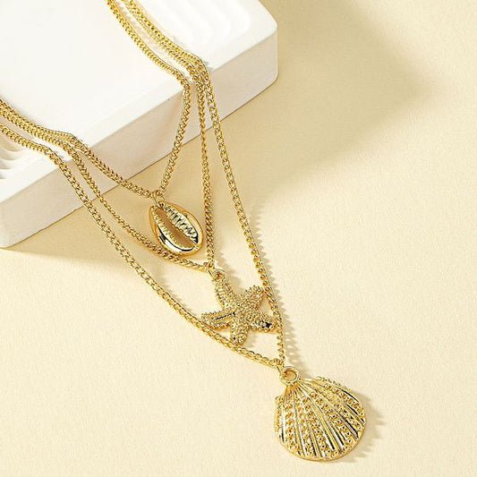 Wholesale Jewelry Hip-Hop Beach Starfish Shell Alloy Pendant Necklace