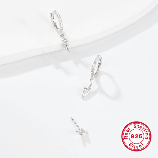 S925 Sterling Silver Stud Earrings, Elegant and Delicate Lightning Design