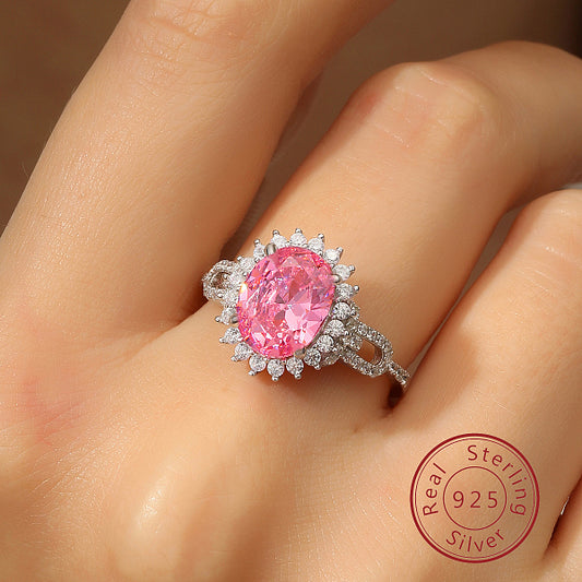 925 Sterling Silver Flower Ring with Pink Cubic Zirconia - Ideal Gift for Girls/Pink