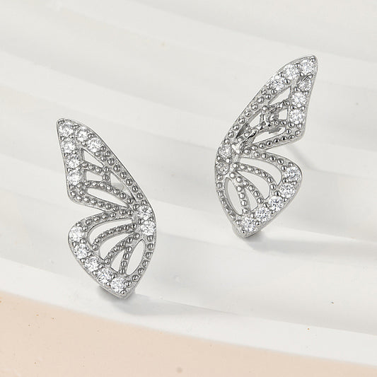 Cute and Sweet Ladies' S925 Sterling Silver Zircon Butterfly Earrings