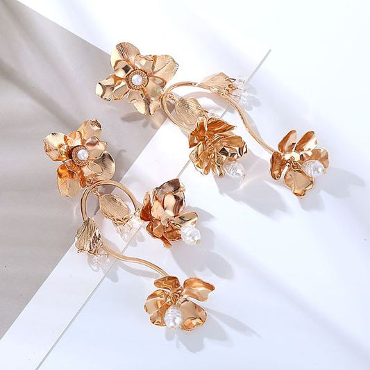 1 Pair Elegant Flower Inlay Alloy Rhinestones Gold Plated Silver Plated Drop Earrings