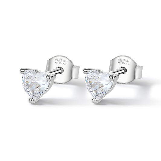 S925 Silver Stud Earrings with 6mm Zirconia, Simple Style for Women and Girls