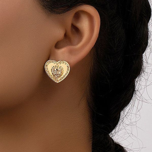 Cool Style Heart Shape Lion Alloy Plating Women'S Ear Studs