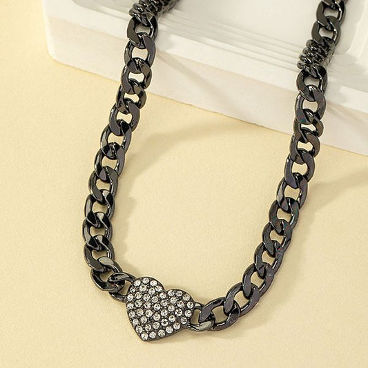Wholesale Jewelry Hip-Hop Retro Punk Heart Shape Alloy Rhinestones Pendant Necklace