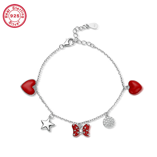 S925 Silver Bracelet with Heart-shaped Bow, Elegant and Sweet Gift