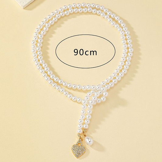 Wholesale Jewelry Retro French Style Heart Shape Artificial Pearl Alloy Rhinestones Pendant Necklace