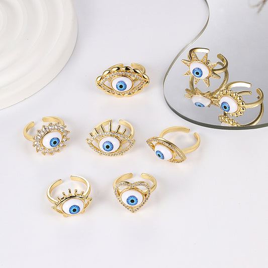Stylish and versatile 18K gold-plated copper eye open ring