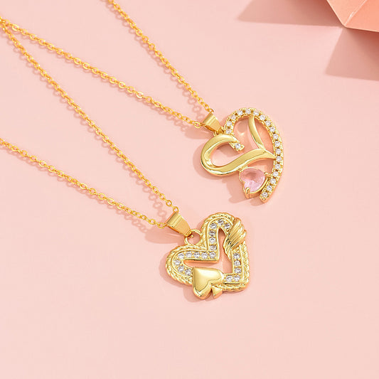 Delicate Shiny Copper Plated Gold Heart Pendant Necklace for Women