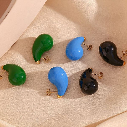 1 Pair Casual Simple Style Water Droplets Enamel Plating Stainless Steel 18K Gold Plated Ear Studs