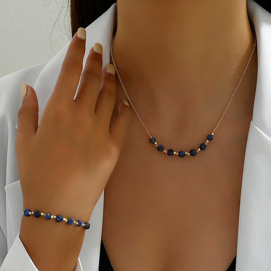 Elegant Irregular Crystal Bead Necklace and Bracelet Set for Women