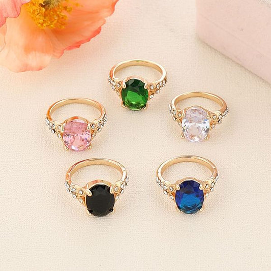 Shiny Oval Alloy Inlay Artificial Diamond Women's Rings