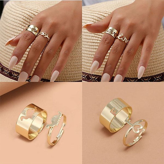 Korea's Fashion Hollow New Geometric Butterfly Opening Ring 2-piece Set Wholesale