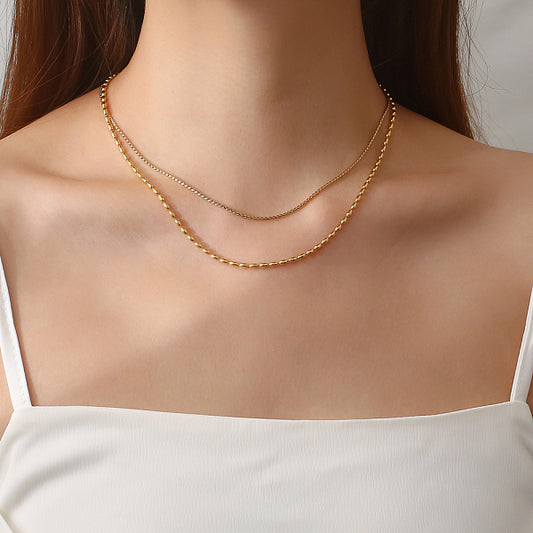 Stylish Stainless Steel Double Layered Pearl Necklace for Daily Wear.