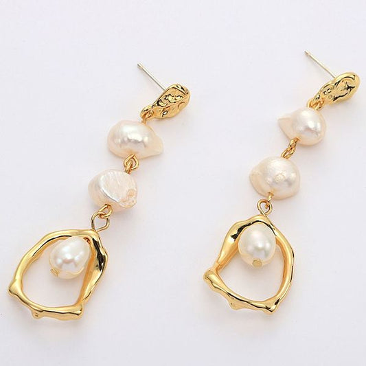 1 Pair Elegant Irregular Water Droplets Plating Alloy Freshwater Pearl Drop Earrings