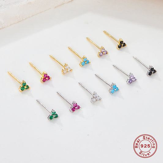 Colorful Zircon Clover Earrings: Festival Wear Jewelry in S925 Silver
