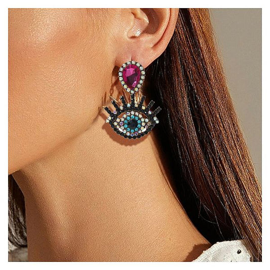 Fashion Devil'S Eye Alloy Inlay Rhinestones Women'S Drop Earrings 1 Pair