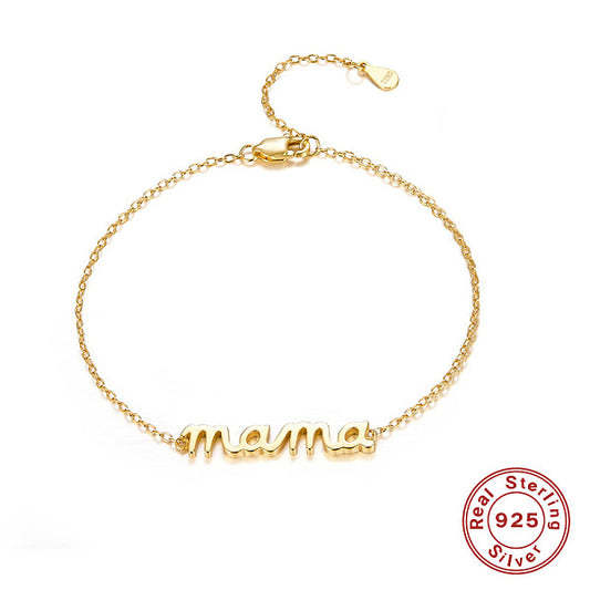S925 Silver Minimalist Bracelet with Letter Mama, Unisex Jewelry