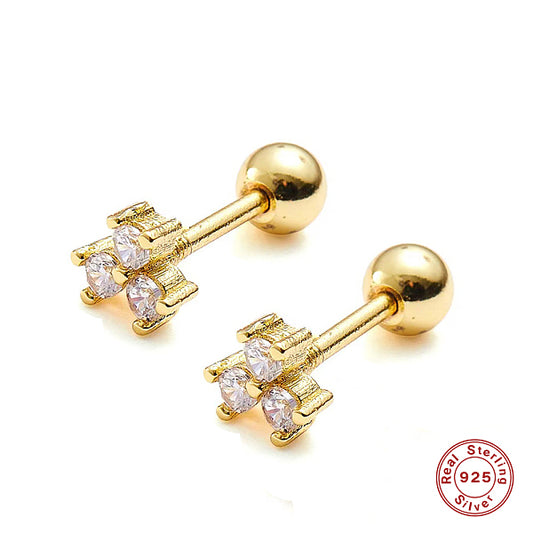 S925 Silver Flower Stud Earrings with Zirconia, Simple and Versatile