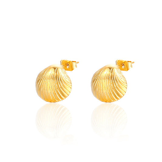 Chic French Minimalist Stainless Steel Shell Earrings, 18k Gold Plated, for Women