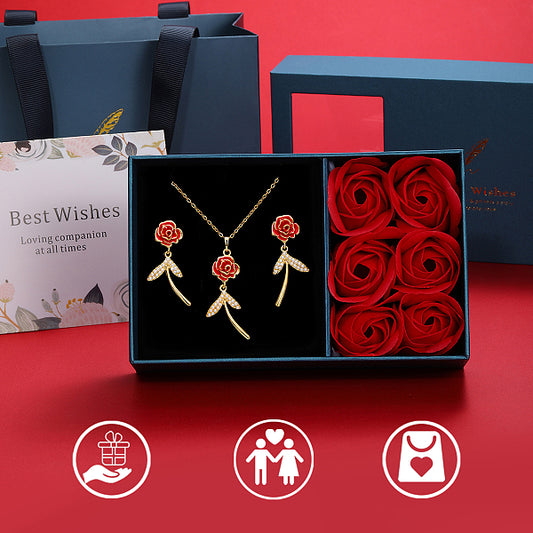 Romantic Red Rose Jewelry Set - Perfect Valentine's Day Gift for Women