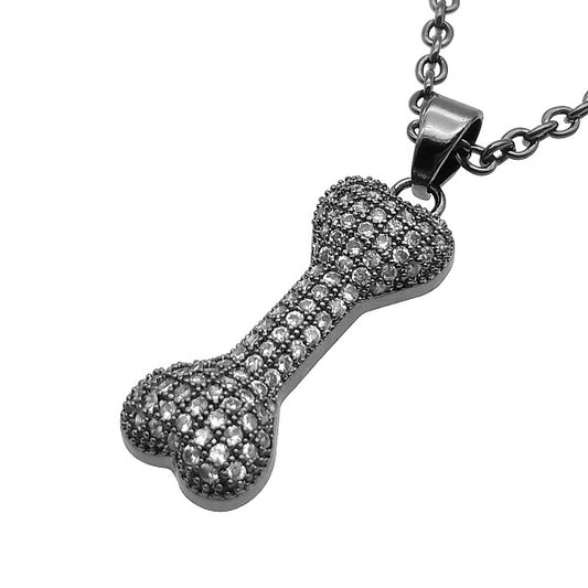 Full Diamond Dog Bone Pendant Necklace for Men and Women Street Dance Hip Hop Street Trend Personality Versatile Collar Chain Jewelry