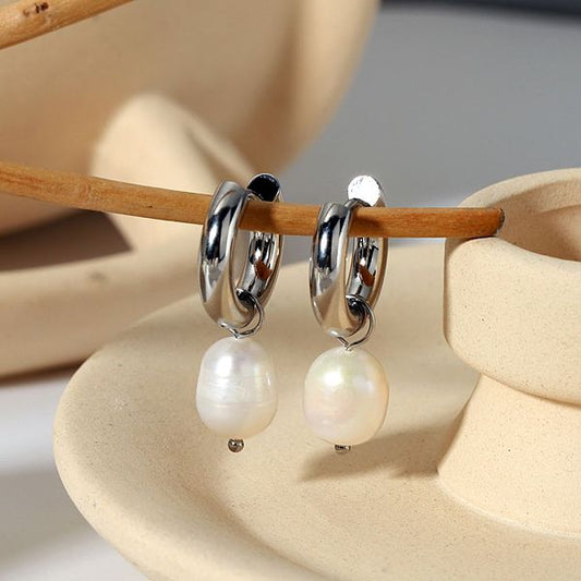 1 Pair Baroque Style Classic Style Geometric Plating Stainless Steel Freshwater Pearl Drop Earrings