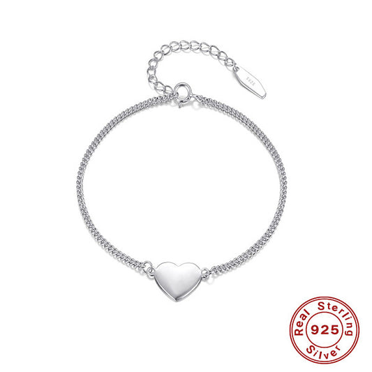 S925 Silver Bracelet with Heart Pendant, Stylish and Versatile Jewelry